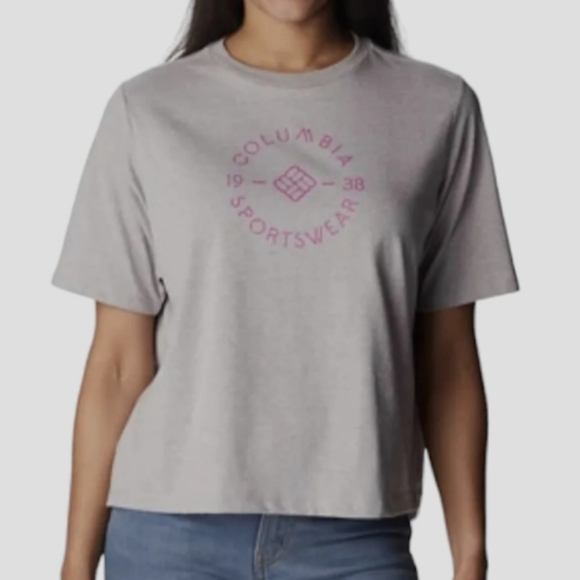 NWT COLUMBIA Women's North Cascades Relaxed Logo Tee Shirt Burgundy Size L - Picture 3 of 5